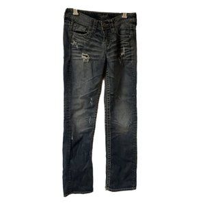 Silver Lola Womens 30 x 33 Distressed Straight Low Rise Denim Blue Jeans